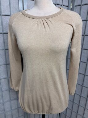 Tristan Beige Knit Pleat-Neck Pullover